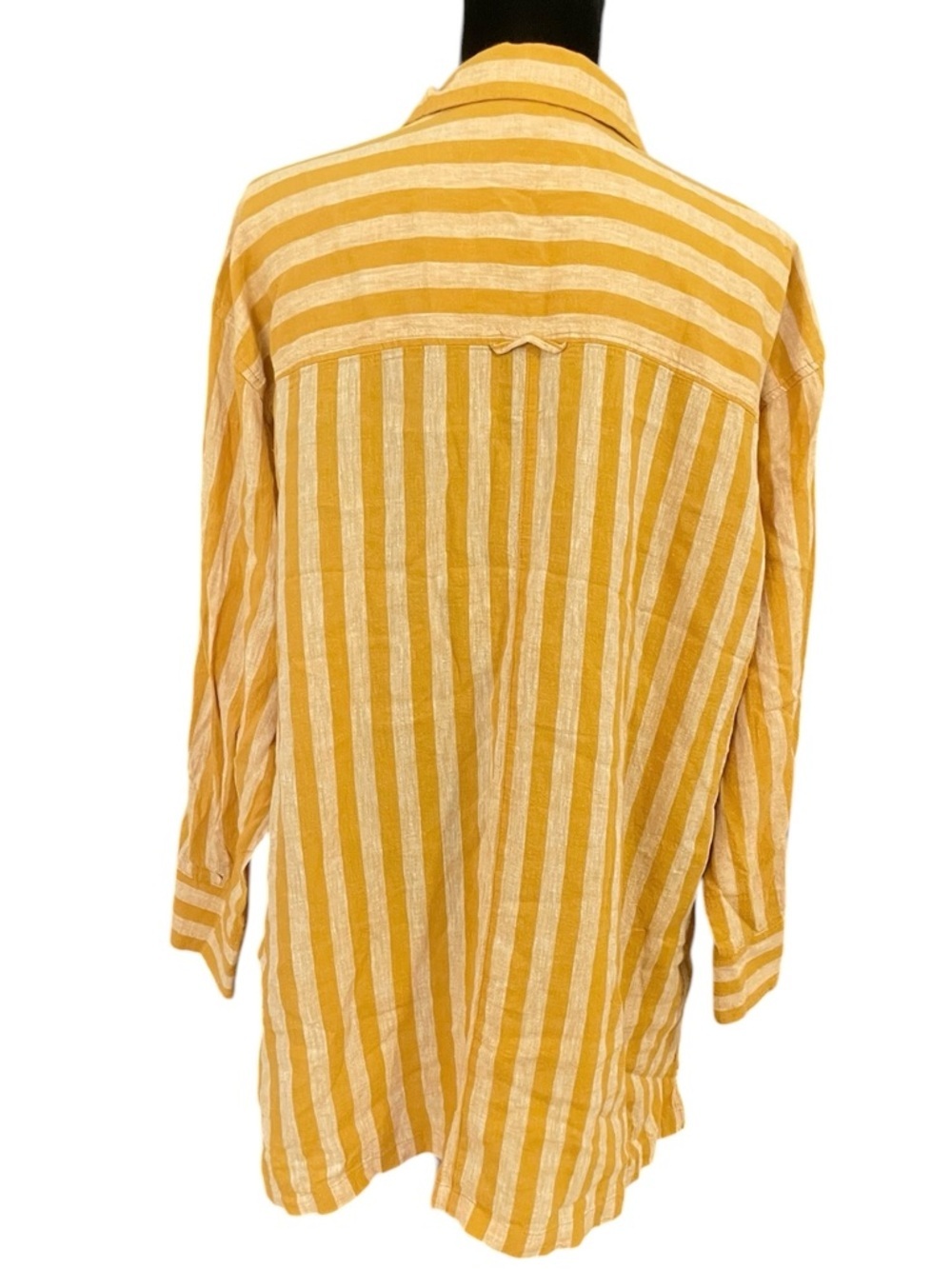 Old Navy Linen Blend Popover Tunic Top Mustard Stripe Relaxed Fit Shirt Coastal - Picture 3 of 5
